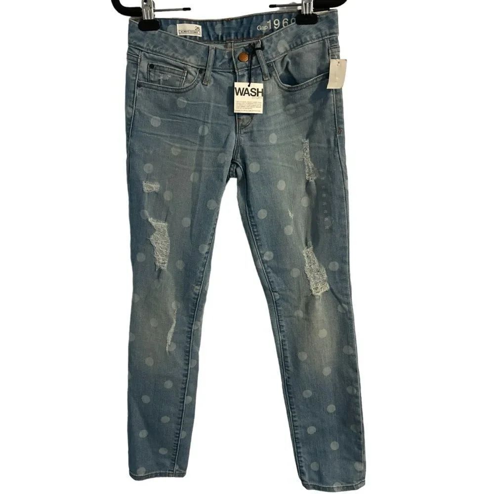 Gap 1969 Always Skinny 29” Ankle Low Rise Polka Dot Distressed Size 26